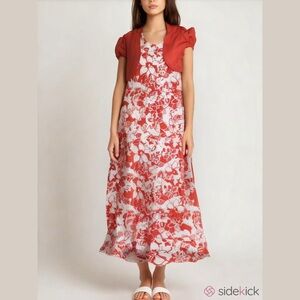 d&co Red & White Floral Maxi Dress with Matching Shrug Size XS Sleeveless NWOT